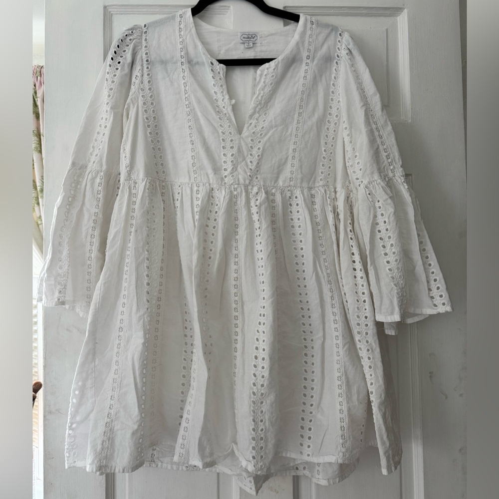 Mud Pie White Tiered Mandarin Collar Dress